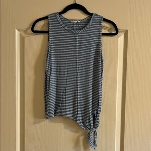 Striped Blue Tie-Hem Sleeveless Tank Top